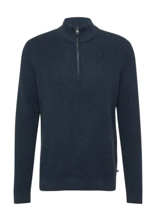 s.Oliver Red Label - Baumwoll-Pullover mit Struktur und Troyer-Kragen blau - Gr. - L
