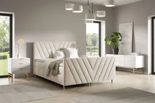 Boxspringbett Schlafzimmerbett CARLITO 140x200cm in Stoff Fresh Altweiß