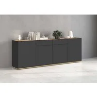 OTTO home Sideboard GARDA, Kommode, Schrank, untere Türen mit Push-to-Open, Made in Italy (1 St), 4 Türen, 2 Schubladen, grifflos Breite 200 cm, anthrazit/eiche matt