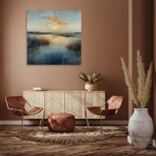 queence Acrylglasbild "Gräser im See mit goldenen Wolken" Abstrakt  Abstrakte  Formen  Gemälde  Gewässer  Kunst 1 Stk. tlg. HD Premium Kunstdruck in Galeriequalität