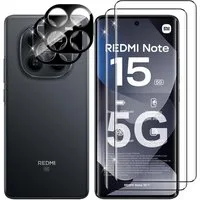 CLM-Tech Displayschutzfolie für Xiaomi Redmi Note 15 5G 6,77 Zoll, Spar-Set, 4 Stück, Weiche Folie für Bildschirm und Panzerglas für Kamera 2+2