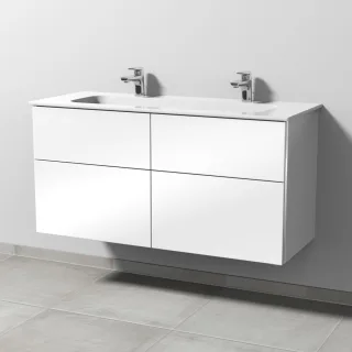 Sanipa 3way Keramik-Set Design Keramik-Doppelwaschtisch und Unterbau mit 4 Auszügen, Weiß-Glanz BS48378