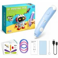 ibettertec 3D-Drucker 3D Druckstift Set für Kinder ab 3 Jahren, blauer 3D Stift mit PCL, Filamenten, Zeichenfolien, USB-Ladekabel und Zubehör, kreatives