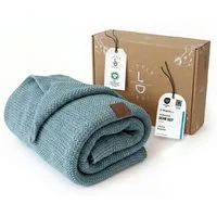 Babydecke Baby Strickdecke, %100 Bio Baumwolle, Atmungsaktiv, 80x100cm Rauchblau, Little Dedi