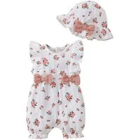 Gluckids Strampler Süßer kurzarm Body & Mütze mit Blumendruck für Babymädchen (Set, 2-tlg) Sommer Babykleidung aus Baumwolle, mit Rüschen
