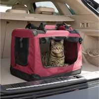 belviona Tiertransporttasche für Katzen, faltbar mit Mesh-Fenstern, 50x34x36 cm, weinrot bis 10 kg, leichte & stabile Katzentransportbox mit Innenkissen & Taschen