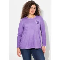 Ulla Popken T-Shirt Shirt cold dyed Pailletten-Herz V-Ausschnitt