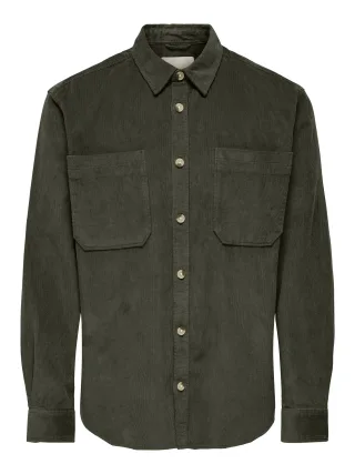 ONLY&SONS - ONSALP 2PKT WASHD CORD LS SHIRT NOOS Forest Night - Gr. - L