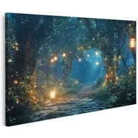 islandburner Leinwandbild, Verzauberter Waldweg bei Nacht