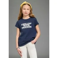 KIDSWORLD T-Shirt T-Shirt Spruch: CHILLIN' WITH FRIENDS für Mädchen, Kurzarm, Rundhalsausschnitt, aus Baumwolle