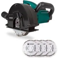 VONROC Mauernutfräse Schlitzfräse mit Absaugung für Kabelnut 14/19/29mm, (Set, 6-tlg., inklusive Diamantscheiben), Schlitzmaschine 150mm mit Schnittiefe [4-40mm]