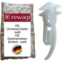 rewagi Gardinengleiter 100 Universal-Gleiter GON. 100 Gardinenhaken Einfach weiß, Gardinenschiene, Gardinenleiste, Gardinen, Vorhänge, (200-St)
