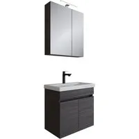Planetmöbel Badmöbel-Set Badmöbel Set - Waschtisch mit Spiegelschrank 63 cm, (Waschbecken mit Unterschrank, 3-St., Spiegelschrank Bad mit Beleuchtung)