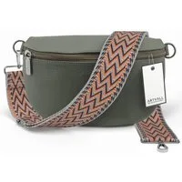 ARTVALL Umhängetasche Echtleder Handtasche Damen Brusttasche Grau Grün (Tasche inkl. Taschenband), Bauchtasche Leder verstellbar mit Schultergurt Design breit hochwertig