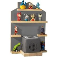 Haushalt International Deko-Wandregal Kinder-Regal "Haus" kompatibel zu Tonie-Box/Toniebox und Figuren, Dekoregal für Hörspielfiguren und Hörspielbox, Ablageflächen mit Magnetstreifen