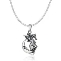 NAHLE Kette mit Anhänger Silber Drache Mond Panzerkette Halsschmuck Anhänger Geschenk (2-tlg., inkl. Schmuckbox), - rhodiniert anlaufgeschützt