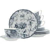 CreaTable Kaffeeservice Adelaide, Service 12-tlg. (12-tlg), 4 Personen, Porzellan, Nostalgischer Vintage Dekor, Elegante Form