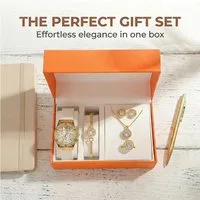 Luckice Quarzuhr Geschenk Damen Armbanduhr Armband Halskette Ring Ohrring Schmuck Set, (Elegant Analog Quarz Uhr mit Digital Zifferblatt und Elastisch Legierung Armband .Frauen Mädchen Strass Quarzuhr für Weihnachten Bracelet Jewelry Set.Damengeschen
