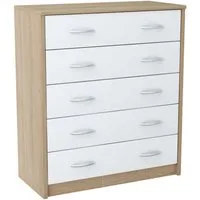 Home Collective Kommode mit 5 Schubladen mit matter Oberfläche, Kommode 74cm breit Holz (Schlafzimmer Wohnzimmer Flur Büro Organizer, Metallrollen mit Auszugsstopp), Schrank mit Schubladen Sideboard Highboard Anrichte Sonoma-Weiß