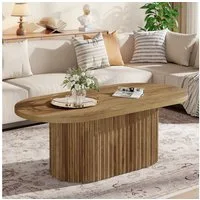 Tribesigns Couchtisch Ovaler Couchtisch, 120 cm langer Holztisch mit geriffeltem Design