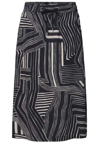 Street One - Midirock mit Elastikbund und Print darkest blue - Gr. - 34