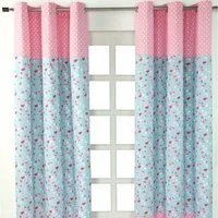 Homescapes Gardine Gardinen Vögel & Blumen rosa blau 2er Set 137 x 117 cm