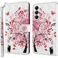 CLM-Tech Handytasche für Samsung Galaxy A16 / A17 5G Hülle aus Kunstleder Klapphülle (Baum rosa weiß, Handyhülle mit Standfunktion - Wallet Flip Case inklusive Kartenfächer), Cover mit Magnetverschluss