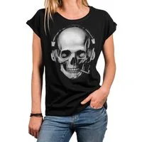 MAKAYA Print-Shirt Damen Cooles T-Shirt mit Totenkopf Design Skull Top - Aufdruck Gothic (Kurzarm, Rundhals, Schwarz, Blau, Grau) große Größen