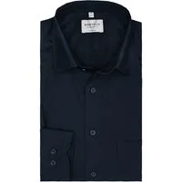 MARVELIS Businesshemd Dunkelblau, Modern Fit, Bügelfrei, 100% Baumwolle, New Kent Kragen Regular Langarm