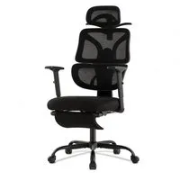 UEV Bürostuhl ergonomisch mit Fußstütze Mesh neigbar bis 135°,atmungsaktiver Stoff (Packung), Verstellbarer Kopfstütze/Armlehnen/Dynamischer Lordosenstütze