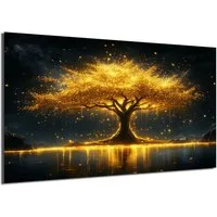 DARO Design Leinwandbild Modern Abstrakt Wandbilder XXL Wandbild Wand Deko Leinwand Bilder, (großer goldener Baum - Bild groß Wohnzimmer Esszimmer Schlafzimmer Küche Einteilig Querformat Fotodruck Leinwände Wanddeko Abstrakte Kunst Boho), 30x20cm