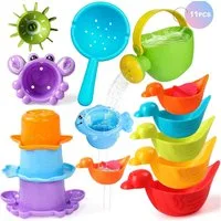 PungKhoi Badespielzeug Baby Badspielzeug Stapelbecher Gießkanne Lernspiel 11-teilig (11-tlg), Spielset für Kinder ab 12 Monaten pädagogisch spielerisch