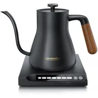 Arendo Wasserkocher aus Edelstahl, mit Temperatureinstellung, Griff aus Echt Holz, Retro, 0,5 l, 1000 W, Temperaturwahl 40° - 100°, Warmhaltefunktion 30 Min, Teekocher