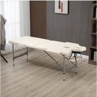 HOMCOM Massageliege 7 Zonen Massagetisch mit Kopfstütze Aluminium Beige (Massagebett, 1-St., Massagebank aus Kunstleder), Klappbar, höhenverstellbar, leicht zu reinigen