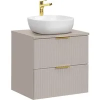 Lomadox Waschtisch ADELAIDE-56-CASHMERE, 60cm mit Keramik-Aufsatzbecken, kaschmir mit gerillter Front