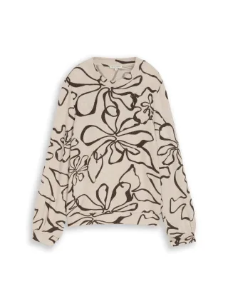 Tom Tailor - Cosy Langarmshirt mit Muster beige brown flower design - Gr. - XXL