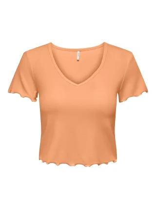 ONLY - ONLKIKA S/S V-NECK TOP JRS orange chiffon - Gr. - XL