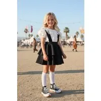 Parla Kids Shirt & Rock Schwarzes Kleid mit Trägern, kurzarm Shirt mit Spitzendetails im Set