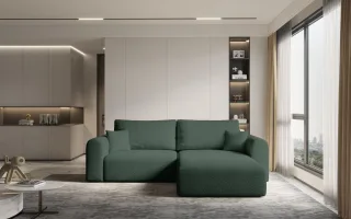Ecksofa Sofa FLAVIO mit Schlaffunktion Stoff Abriamo Flaschengrün Ottomane Re...