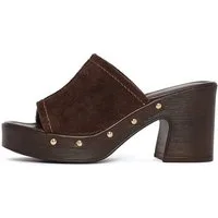 Derimod Pantoletten mit hohem Absatz aus Veloursleder Mules Echtes Leder, TPU-Sohle, Slip-On-Stil, Plateauabsatz, Nietenakzent