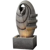 Teamson Home Gartenbrunnen Moderner ovaler Gartenbrunnen mit warmem LED-Licht, Grau