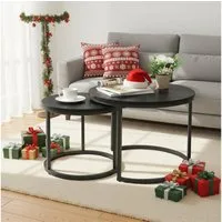 HawthyHome Couchtisch 2er-Set runde Beistelltische aus Holz & Metall (2-St), Moderne Kaffeetische für Wohnzimmer Schlafzimmer