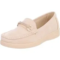 Ital-Design Eleganter Mokassin für Damen – Bequem und vielseitig Slipper (91409612) Keilabsatz/Wedge Mokassins in Beige