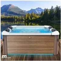 BRAST Whirlpool MSpa Oslo & Amber Aero Plus mit Fester Außenwand inkl. LED-Beleuchtung, Aufstellbecken, (für 6 Personen, 180x180x65cm, 140 Massagedüsen), Ganzjähriger Einsatz Winterfest, In & Outdoor Pool
