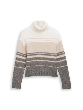 TOM TAILOR Denim - Relaxed Fit Rollkragenpullover mit Streifen beige - Gr. - XS