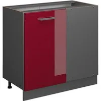 Vicco Eckunterschrank R-Line, Rot Hochglanz/Anthrazit, 86 cm ohne Arbeitsplatte (1-St)
