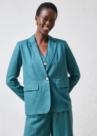 bonprix Blazer aus reinem Leinen, petrol, Gr.42, hochwertiger Leinenblazer mit hautfreundlichem Baumwollfutter, aus Leinen