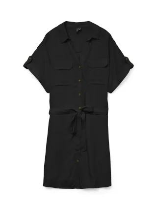 VERO MODA - VMBUMPY SS SHORT SHIRT DRESS WVN NOOS black - Gr. - XS