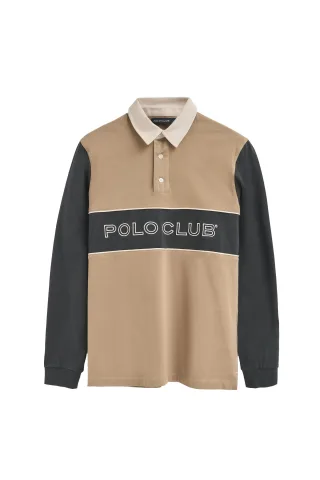 Poloshirt Daviero hellbraun mit gesticktem Polo Club-Logo