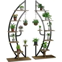 COSTWAY Blumenständer (2 St), 6-stufig, mit 2 Ablagen, Haken & Kippschutz